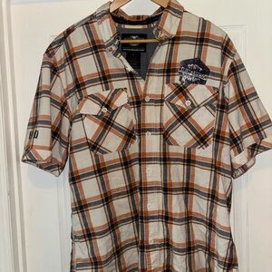 Harley-Davidson Orange and Black Plaid Shirt